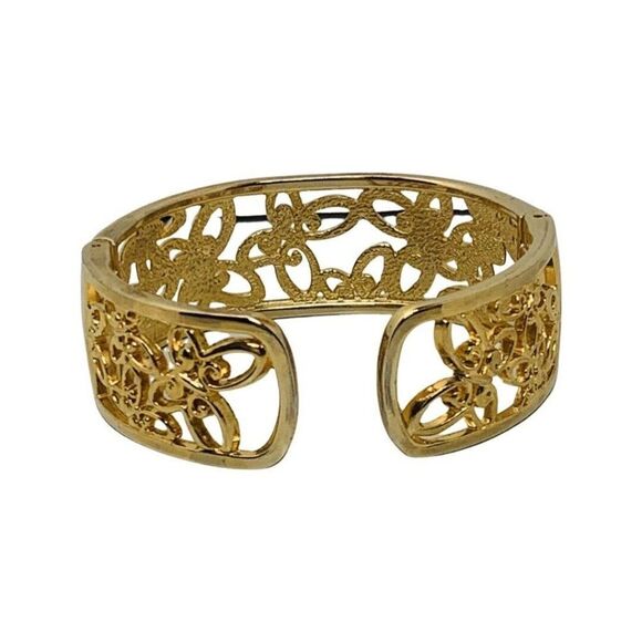 Vintage Open Face Butterfly Cut Out Gold Tone Adjustable Cuff Bracelet 6”-8” - Picture 4 of 7